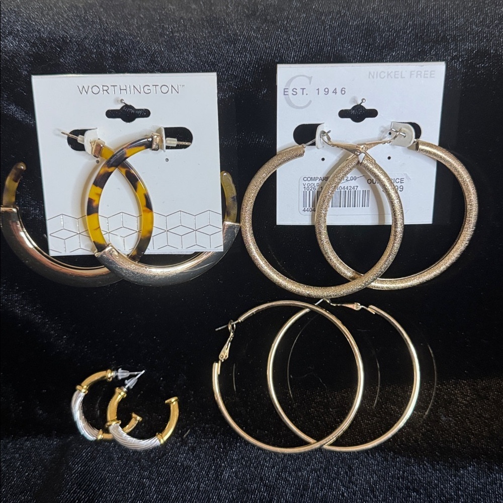 Worthington Mixed Metal and Tortoise Hoop Earrings